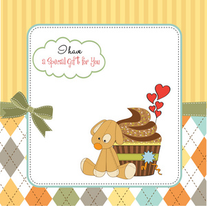 生日贺卡用纸托蛋糕和小狗玩具图片
