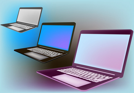 三种颜色的笔记本电脑图