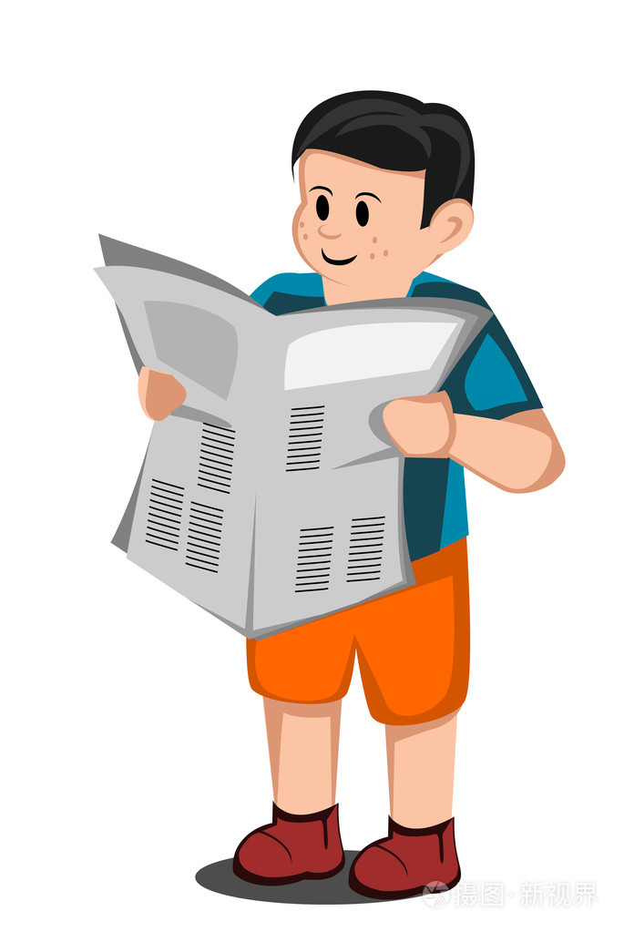 男孩读一份报纸