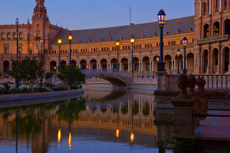 Plaza de Espaa at night, Seville, Spain