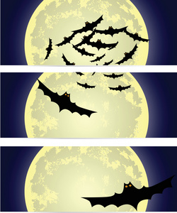 三个万圣节横幅与月亮和蝙蝠图片