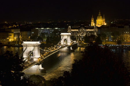 布达佩斯链桥夜景