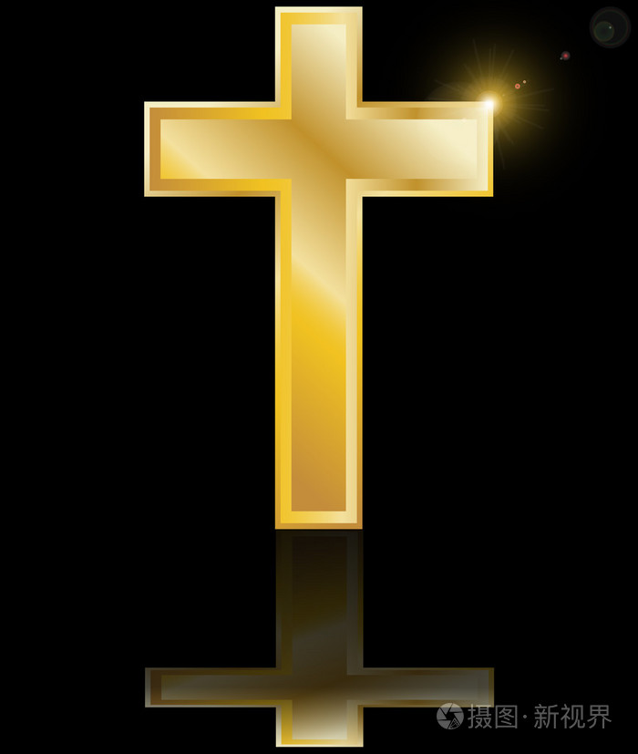 圣十字基督教信仰与反射向量图黑色背景上的符号