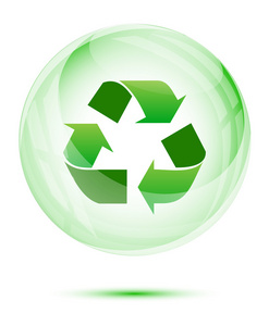 回收标志在绿色玻璃球体