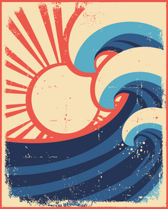 海波浪式海景观 poster.grunge 图