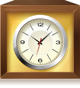 复古的模拟时钟在木盒中，矢量