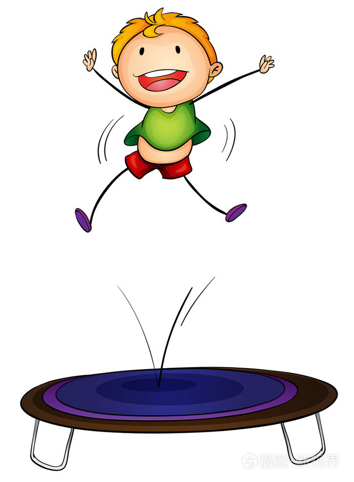 蹦床的孩子插画-正版商用图片1a1x3y-摄图新视界