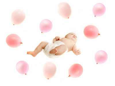 粉色气球白上的婴儿