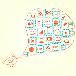 鸟剪影与泡沫言论在社会媒体图标