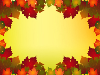 多彩的秋天树叶边框图案中