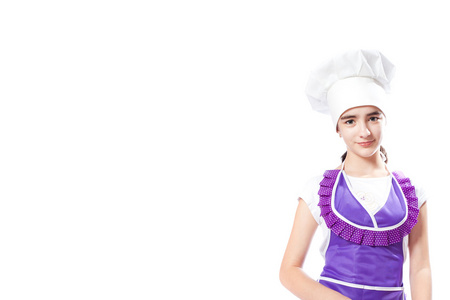 女孩的厨师围裙和厨师的帽子