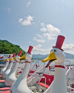 鸭子船在日本北海道洞爷湖图片