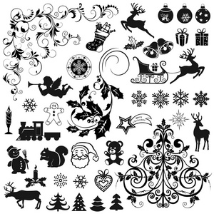 圣诞节图标和装饰元素的集图片