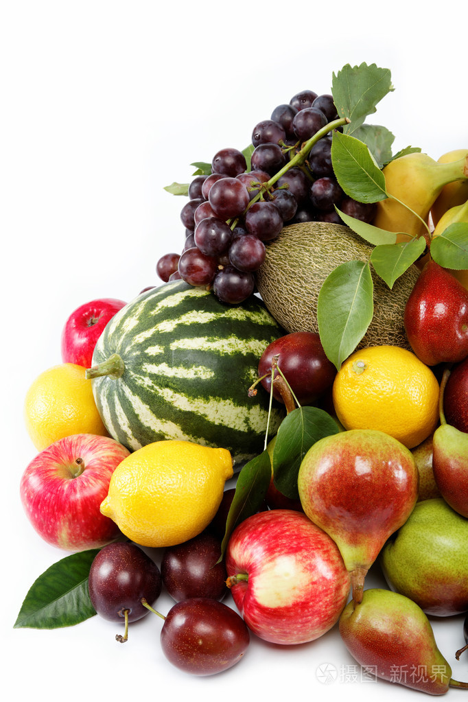 孤立在白色背景上的新鲜水果.不同 fr 一套
