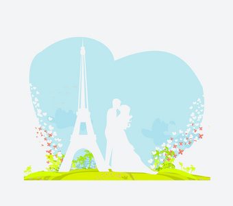 在巴黎艾菲尔铁塔附近亲吻浪漫情侣