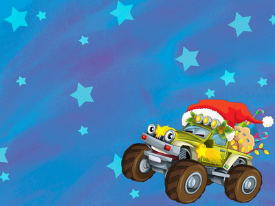 圣诞卡片为孩子们的快乐图汽车车辆