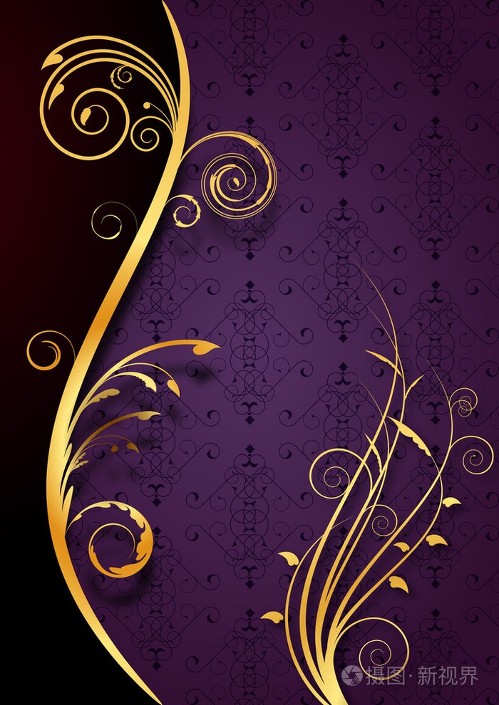 金色花卉紫色背景