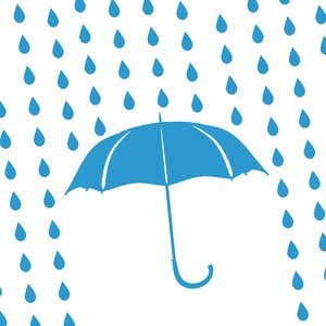 蓝色的伞和雨水滴图片