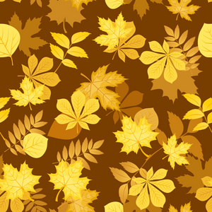 无缝模式与黄色秋季叶片。矢量插画