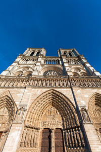 西立面，大教堂圣母的广角视图 1160年 1345 巴黎，巴黎，法国