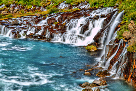 在 hdr，冰岛 hraunfossar 瀑布