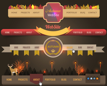 web 元素复古秋天矢量页眉导航模板设置