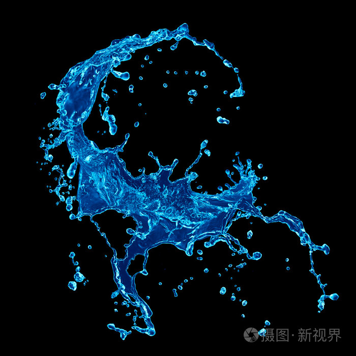水飞溅黑色背景上孤立