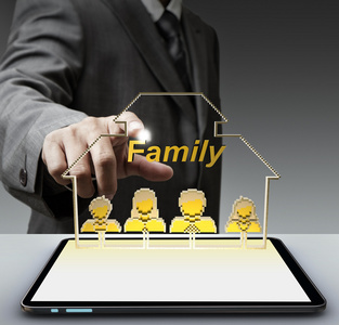 3d 家庭像素的图标和平板电脑作为概念