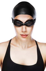 游泳运动员的特写垂直肖像