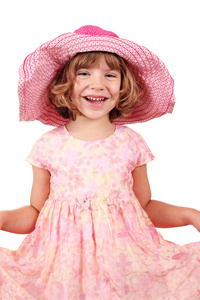 快乐的小女孩与大的帽子构成