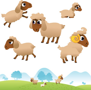 景观和集的羊和小羊