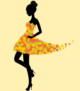 舞蹈家的女孩穿着的秋天的树叶