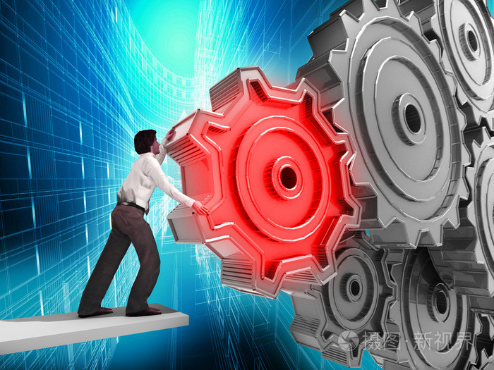 转动齿轮的商人