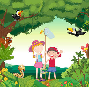 孩子和鸟类图片