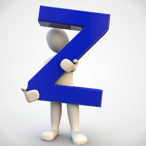 3d 人类的性格控股的蓝色字母 z