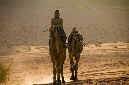男孩骑着骆驼
