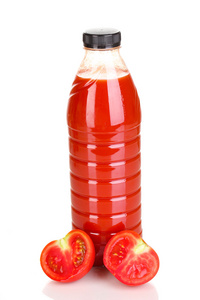 番茄汁在瓶上白色隔离