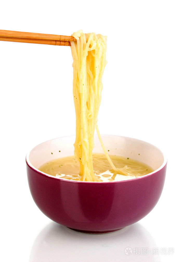 筷子举行亚洲面条上白色隔离