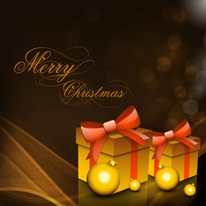 快乐圣诞背景与礼品盒用丝带包裹