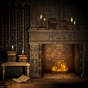 书的老式壁炉