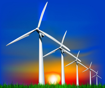 格雷克白城市在山坡在日落时内, 审,圣托里尼,格雷克电动风车日落时