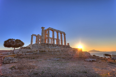 海神波塞冬神庙在开普敦 sounion，希腊雅典附近