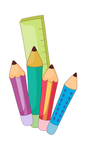 标尺和彩色的铅笔