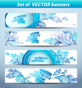 uppsttning banners, abstrakt headers med bl blotting横幅，用蓝色的污点抽