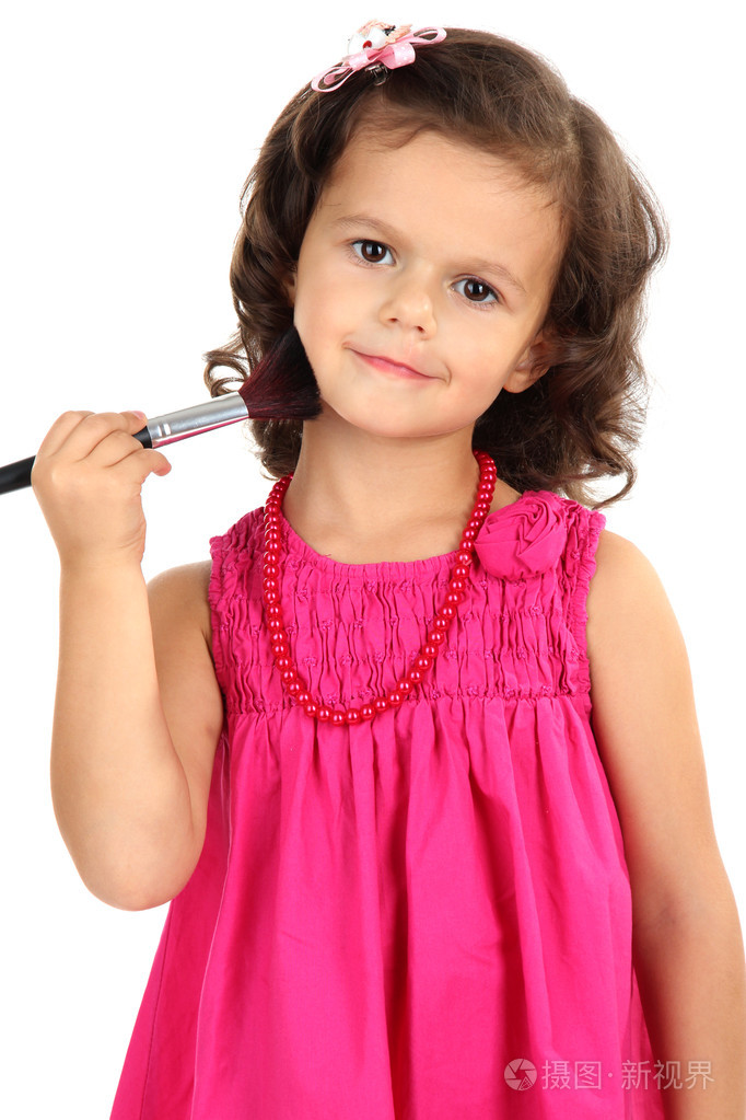 漂亮的小女孩做隔离在白色的化妆