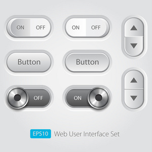 矢量用户界面集合。上关闭按钮，酒吧，电源按钮 切换开关 滑块