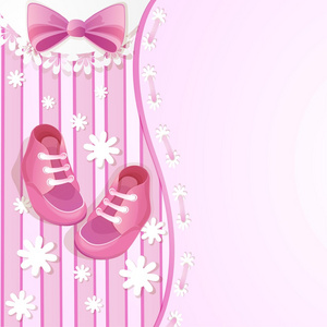 粉红色婴儿洗澡卡与婴儿鞋