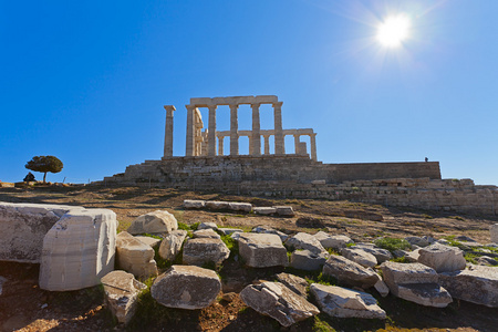 海神波塞冬神庙在开普敦 sounion，希腊雅典附近