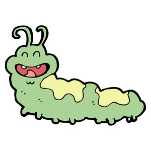 的扁平颜色风格动画片毛毛虫彩色铅笔画在叶子上的滑稽毛毛虫手绘图片