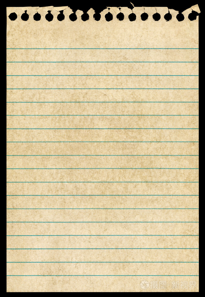 旧撕裂的信纸页孤立黑色背景